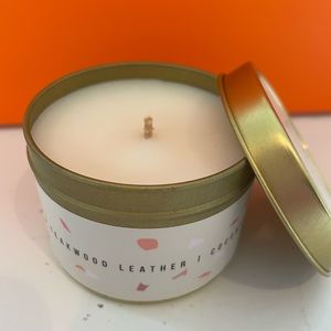 NWOT No. 3 Teakwood + Leather Candle in Gold Tin